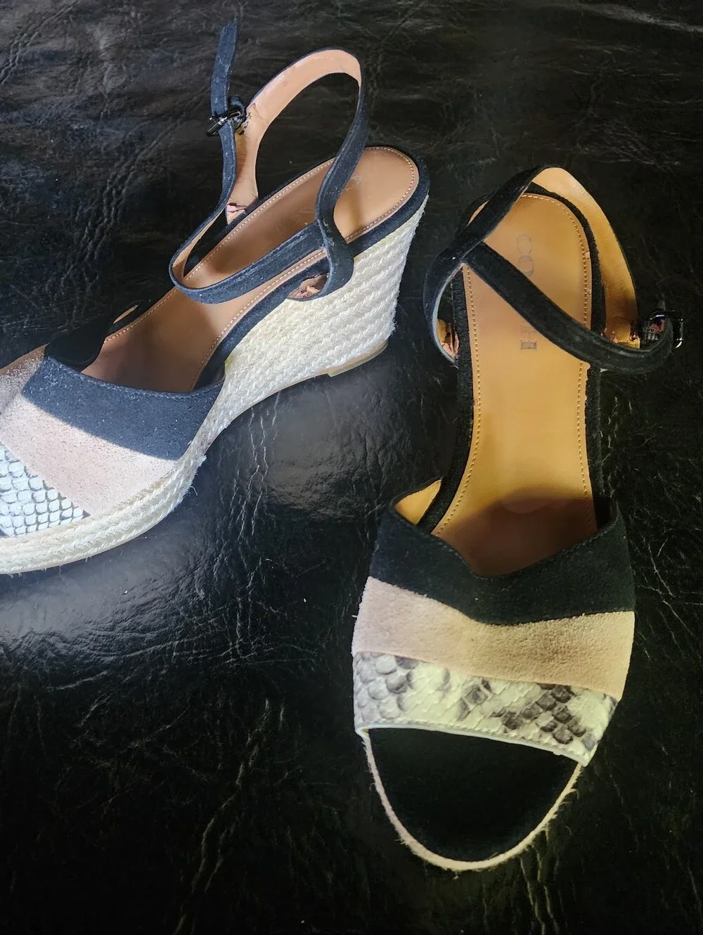 Coach Farren Suede Snake Black Chalk Platform Sandals Wedges Size 10*